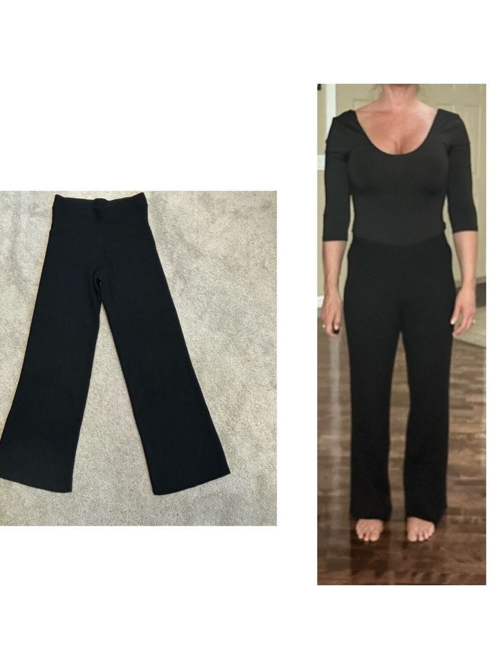 DEX black ribbed knit stretchy high rise pants pull-on loungewear Sz M